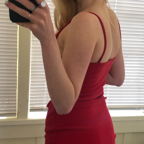 Red Ribbed Bodycon Dress - Picture 3 of 3